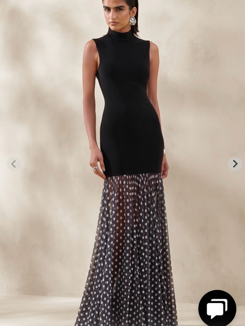 Black Sleeveless High-Neck Polka Dot Maxi Dress